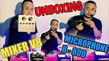 UNBOXING MICROPHONE B - 800 DAN MIXER V8 RECOMMENDED UNTUK PODCAST,RECORDING, COVER LAGU DLL !!!