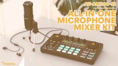 Podcast Equipment Bundle, Audio Interface with DJ Mixer Sound Mixer All-in-ONE